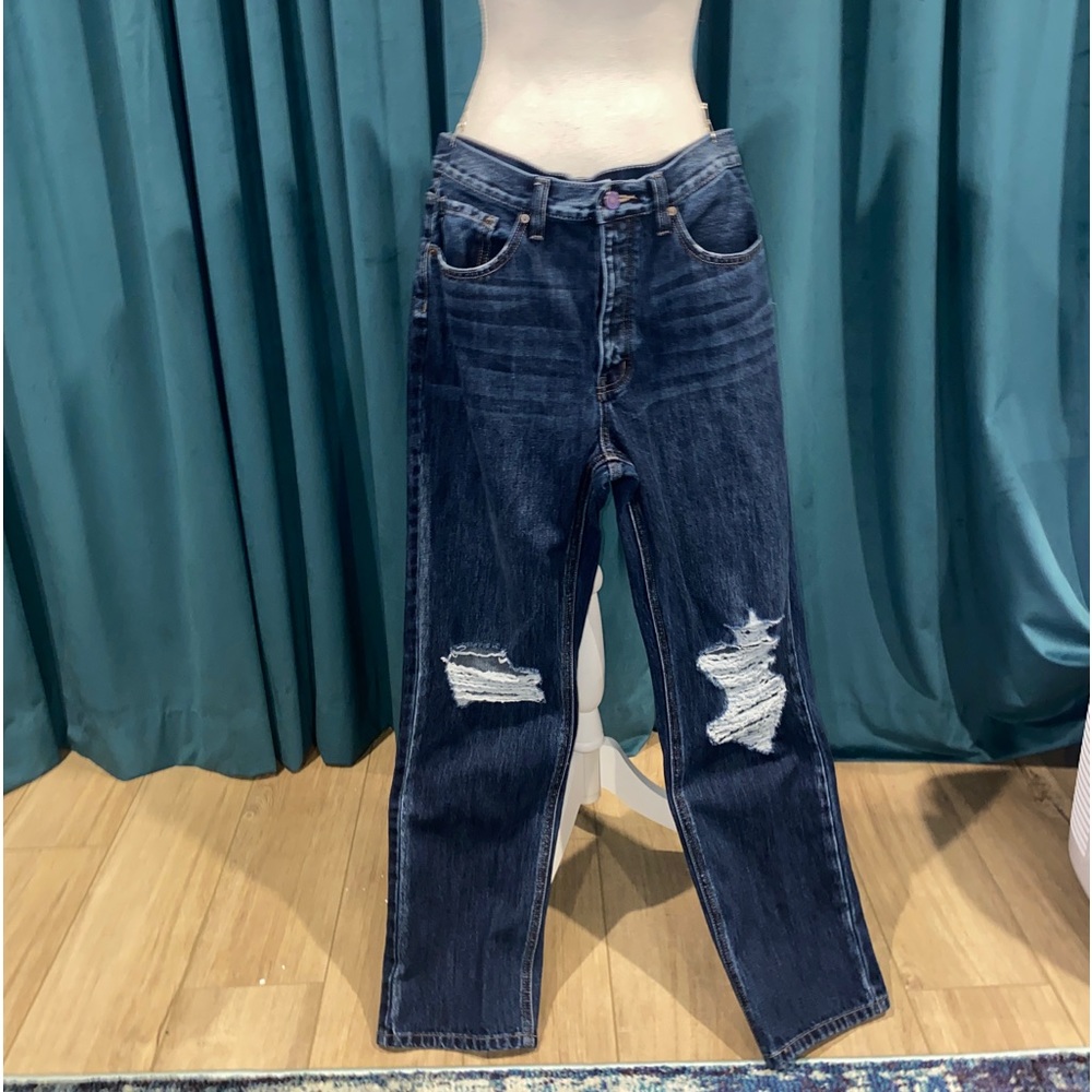 DIXON ULTRA HIGHRISE 90S BOYFRIEND JEANS KANCAN JEANS DARK WASH HOLES DISTRESSED